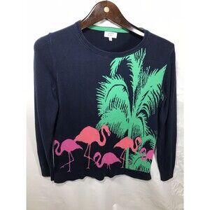 Crown & Ivy women sweater with bright flamingo design warm size Small